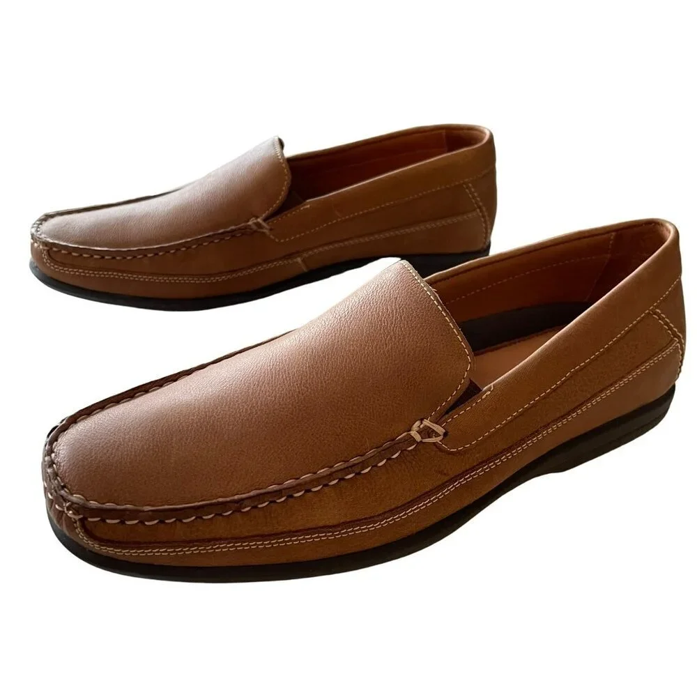 Johnston & Murphy Men's Brown Leather Venetian Loafer Slip On Sz 9.5 NEW